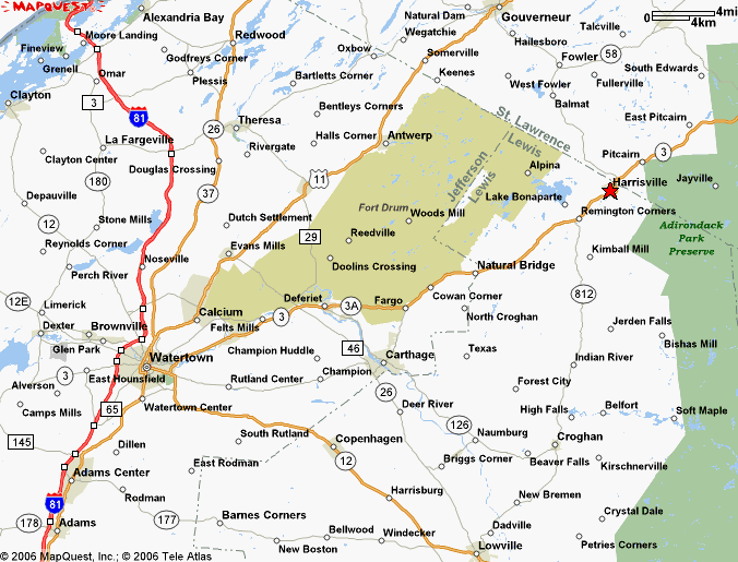 Map of General Area Surrounding Harrisville, NY