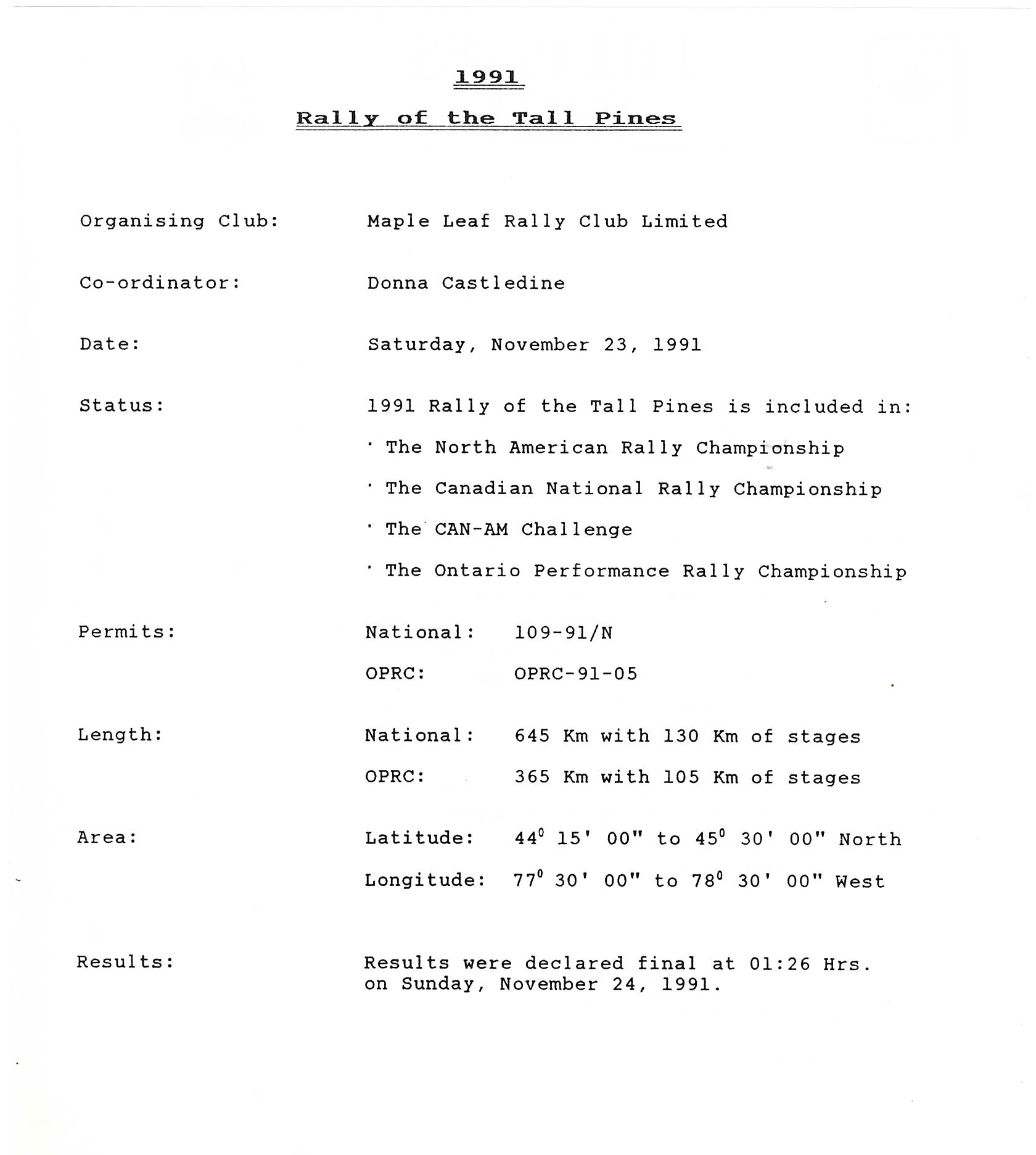 Rally of the Tall Pines, 1991