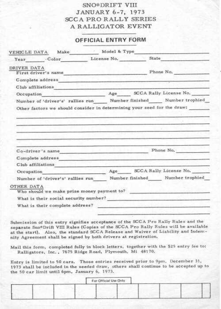 Official Entry Form